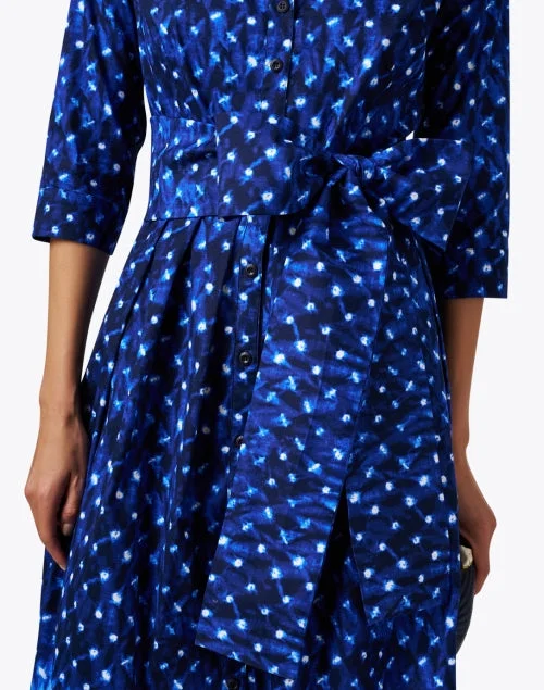 Audrey Blue Border Print Stretch Cotton Dress