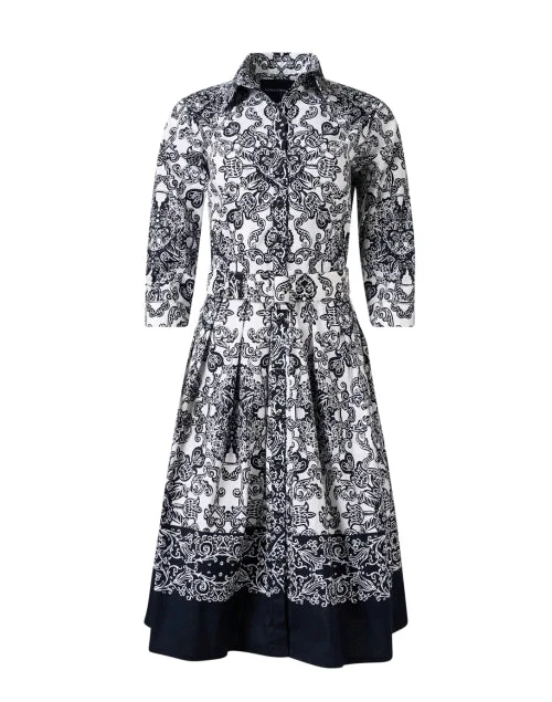 Audrey Indigo Print Stretch Cotton Dress