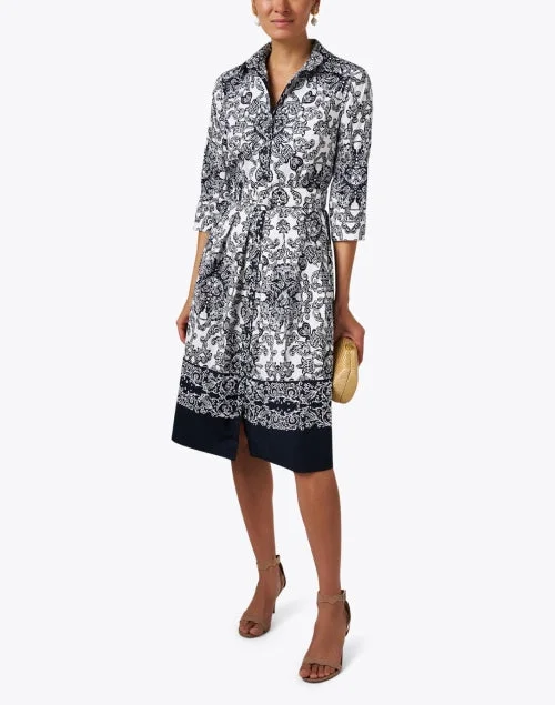 Audrey Indigo Print Stretch Cotton Dress