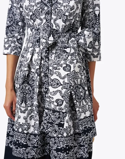 Audrey Indigo Print Stretch Cotton Dress