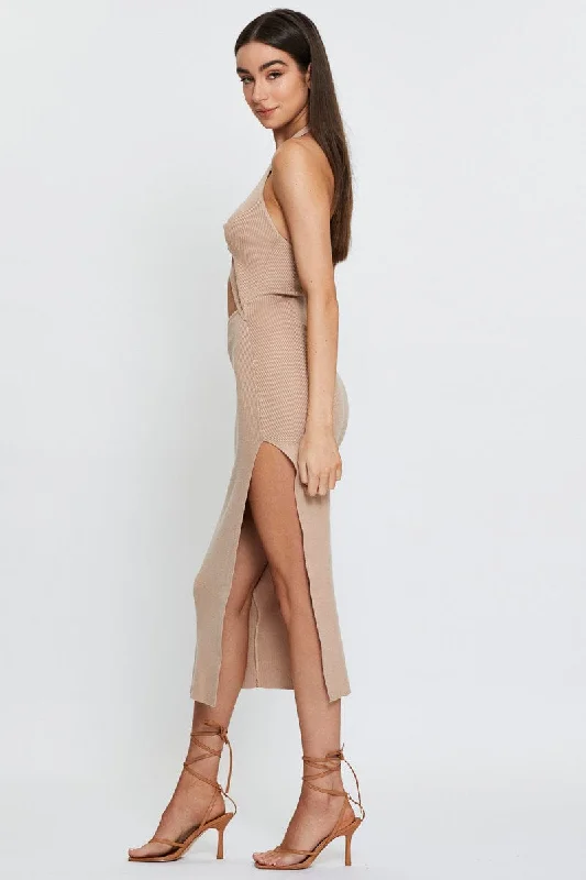 Beige Midi Dress Knit