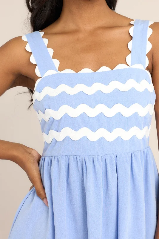 Birds Singing Light Blue Scalloped Mini Dress