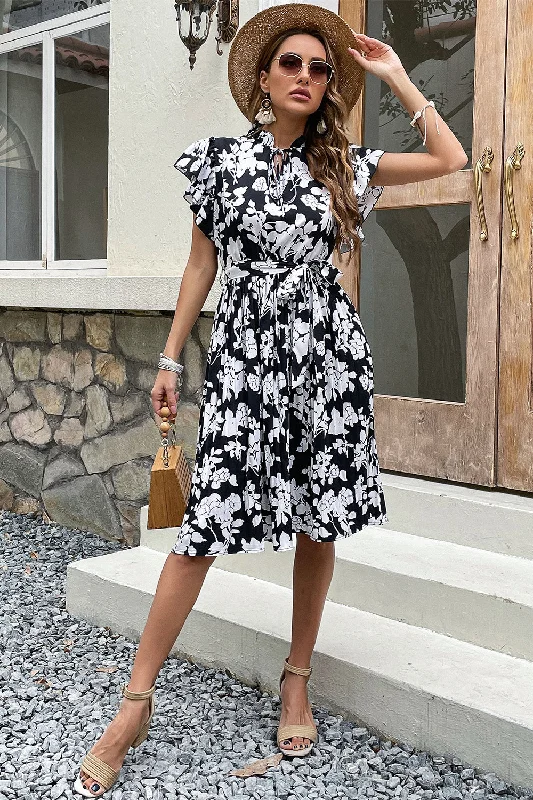 Black Floral Print Summer Dress