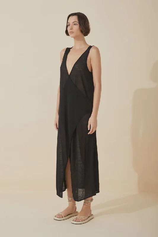 Black Knitted Organic Linen Blend Dress