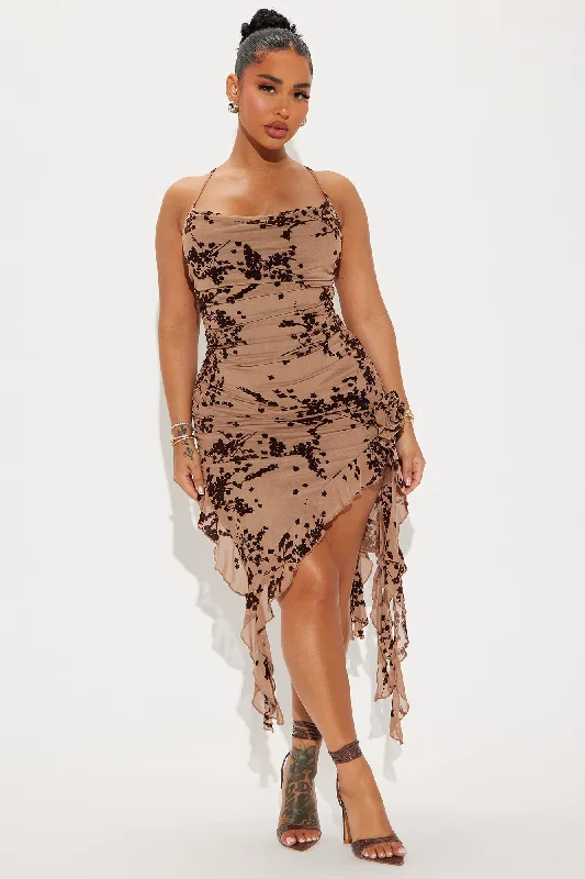 Blossom Bliss Mesh Midi Dress - Taupe