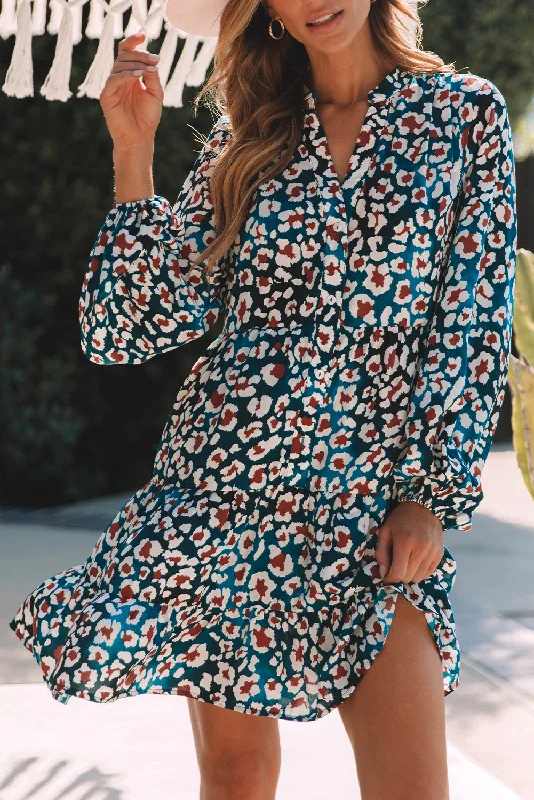 Leopard Ruffle Tiered Shirt Dress