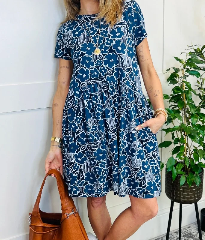 Sea Mirror Navy Brush Stoke Dress