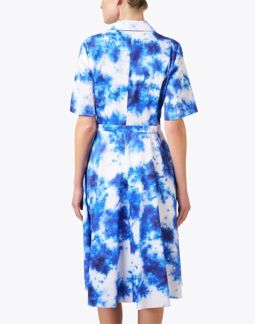 Blue Watercolor Print Shirt Dress