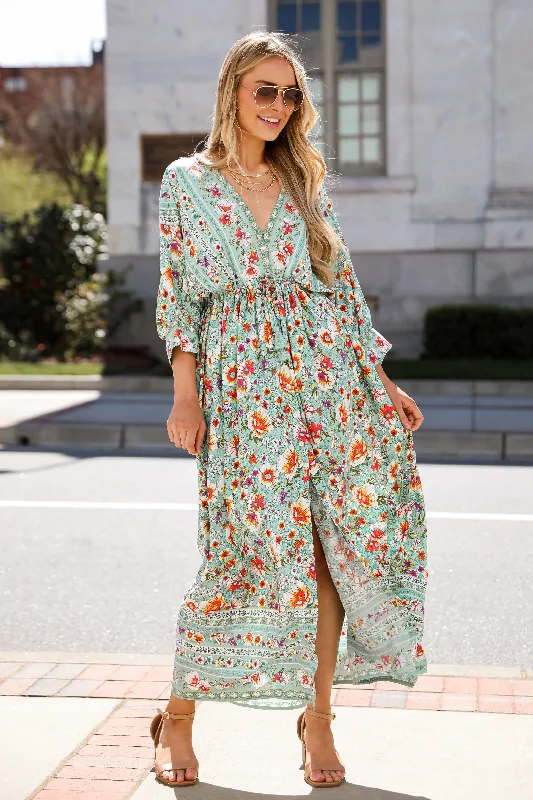 FINAL SALE - Bohemian Sun Jade Floral Maxi Dress