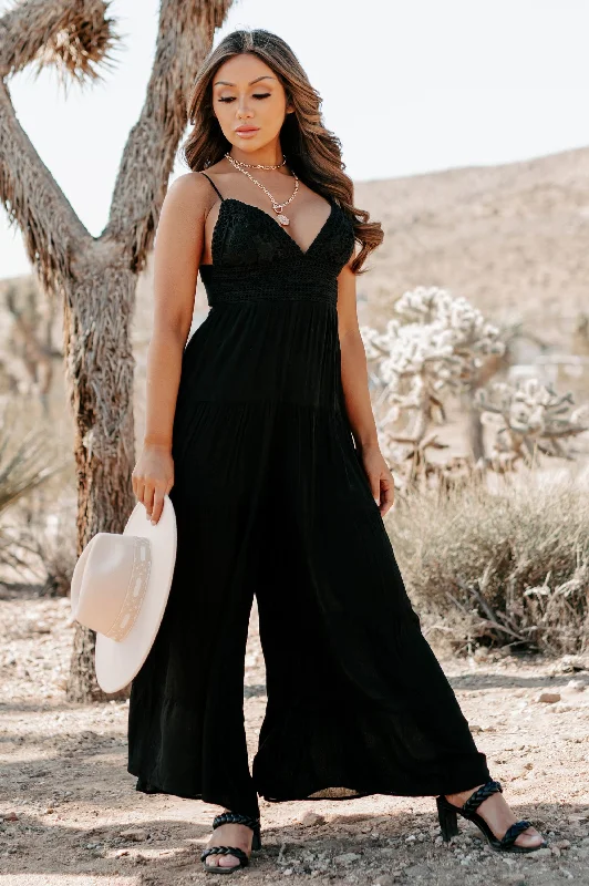 Boho Soul Crochet Lace Wide Leg Jumpsuit (Black)