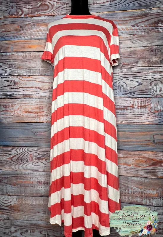 Bright Coral Striped Dress