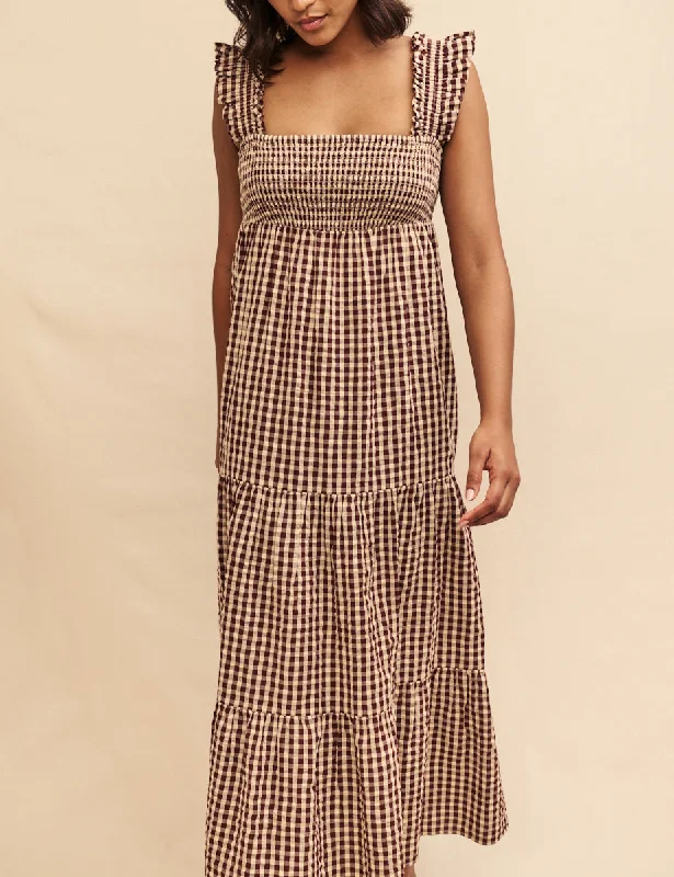 Brown Gingham Check Maya Smock Midi Dress