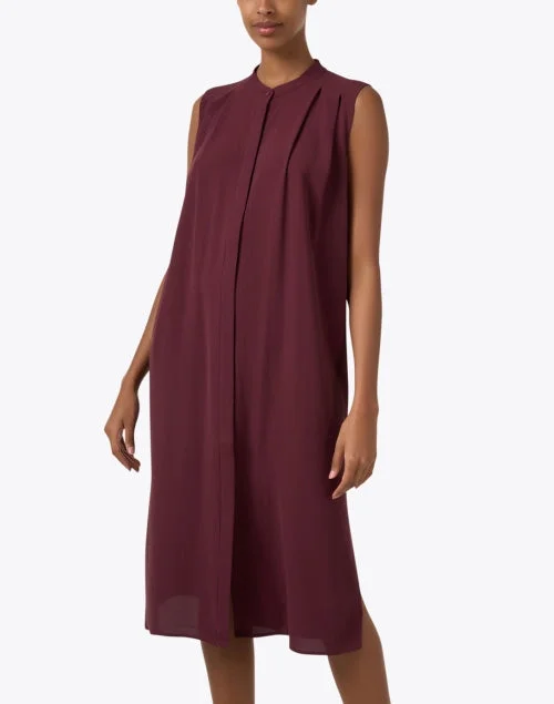 Burgundy Silk Pleated Dress