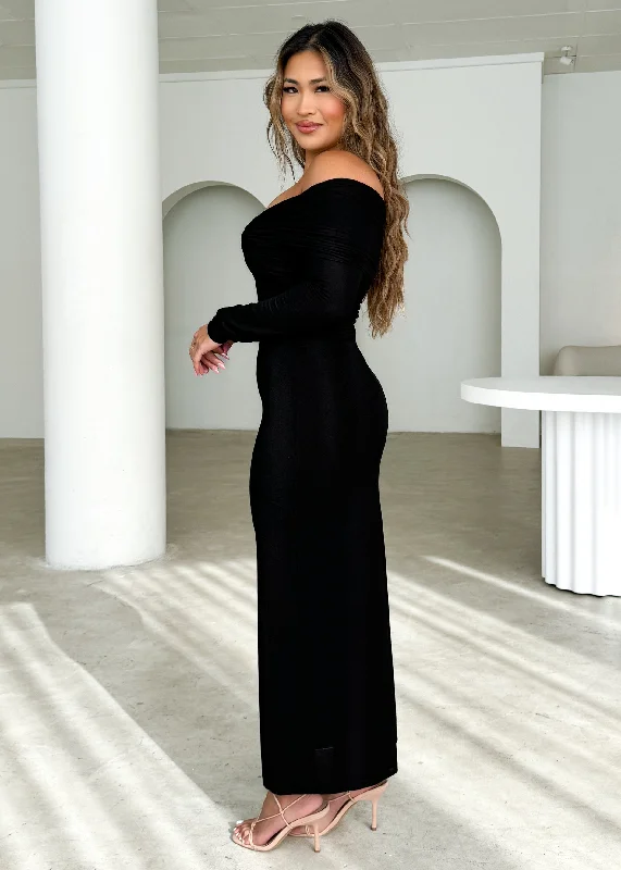 Calypso Off Shoulder Knit Maxi Dress - Black