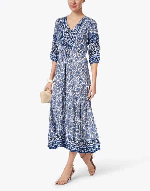 Carrie Navy Printed Midi Dress