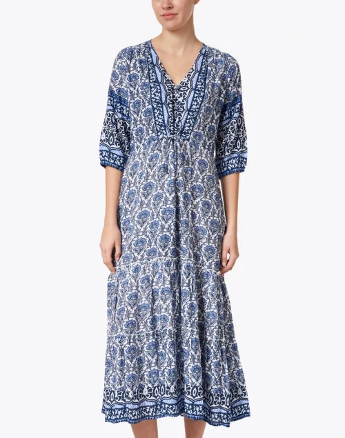 Carrie Navy Printed Midi Dress