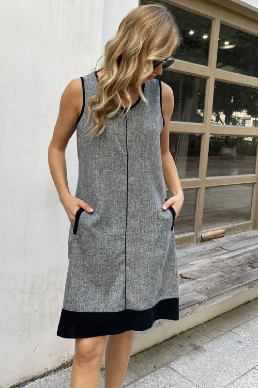 Casual Contrast Trim Round Neck Dress