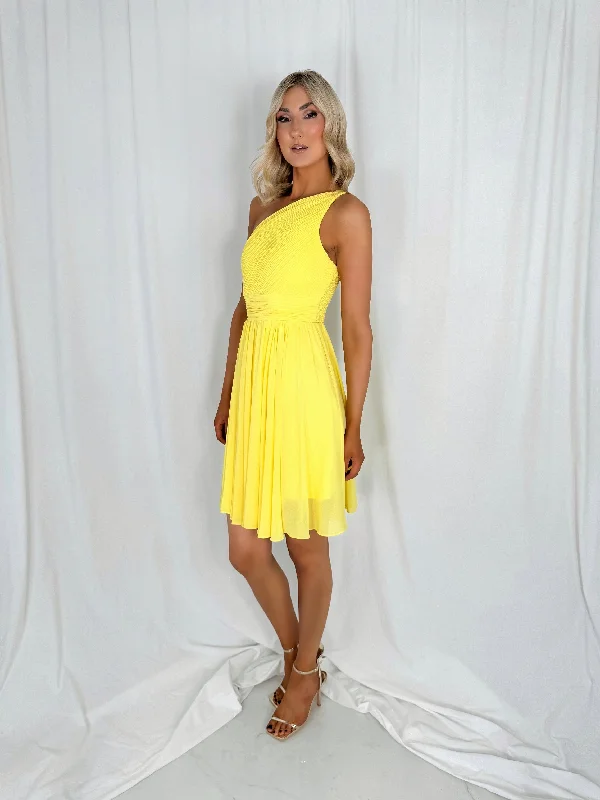 Catia One Shoulder Mini Dress - Yellow