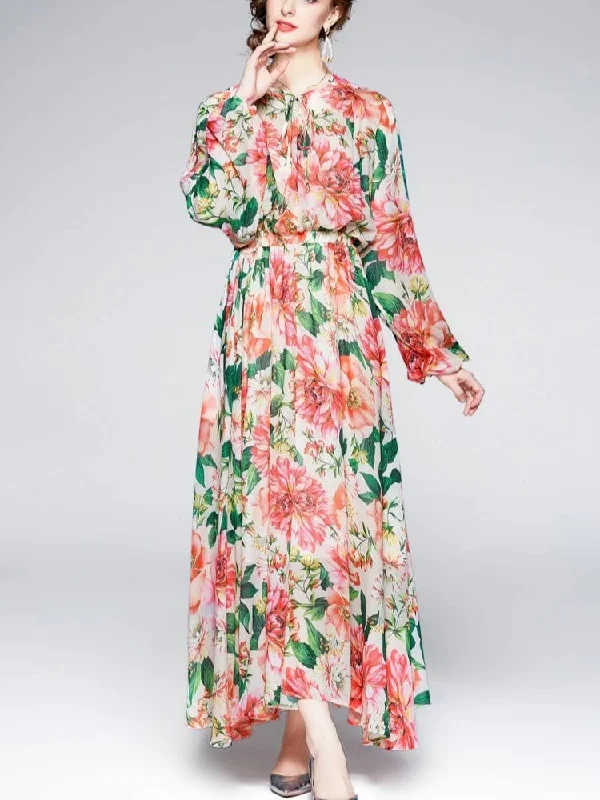 Celene Long Sleeve Floral Gown Dress - Pink Floral