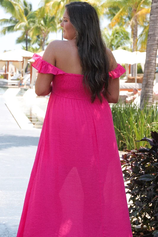 Charlotte Smocked Maxi Dress: Fuchsia