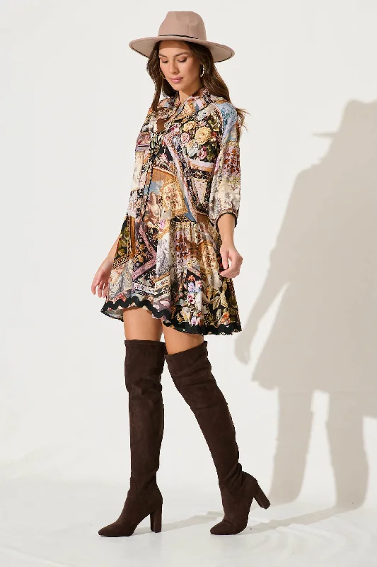 Chase Dress In Black Multi Patchwork With Ric Rac Trim