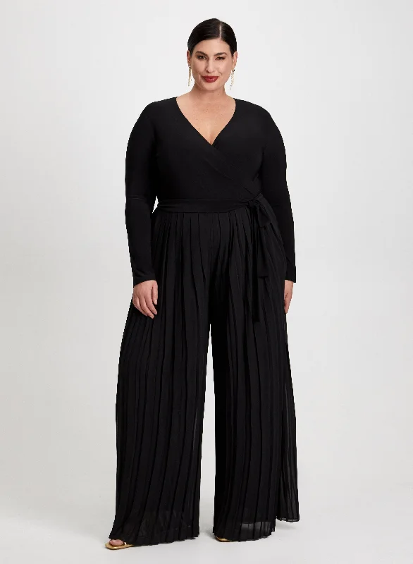 Joseph Ribkoff - Chiffon Pleated Wide Leg Jumpsuit