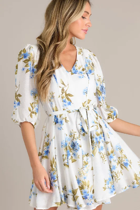 Cobalt Cosmos Blue Floral Quarter Sleeve Mini Dress