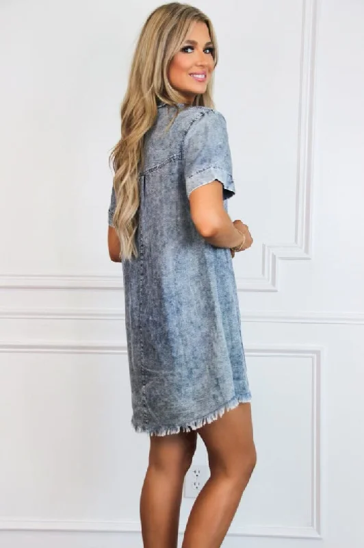 Comfy Essential Washed Denim Shirt Dress: Blue