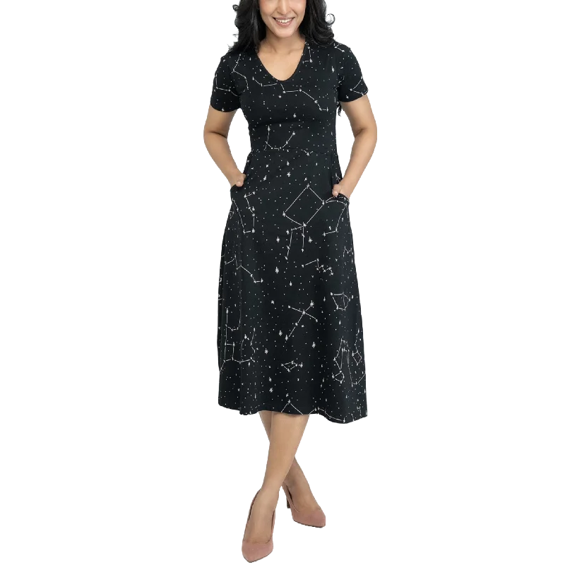 Constellations Glow-in-the-dark Long Midi Dress (With Waist Seam)