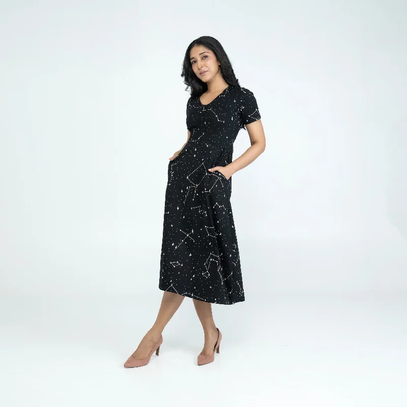 Constellations Glow-in-the-dark Long Midi Dress (With Waist Seam)