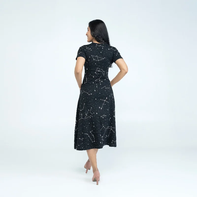 Constellations Glow-in-the-dark Long Midi Dress (With Waist Seam)