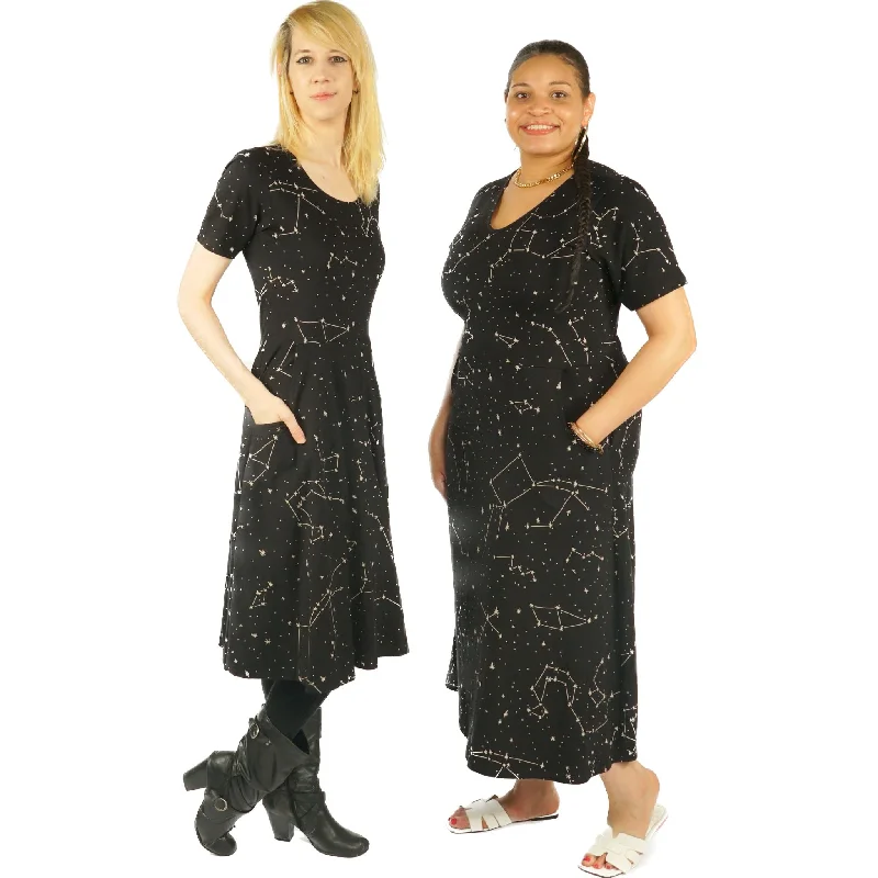 Constellations Glow-in-the-dark Long Midi Dress (With Waist Seam)