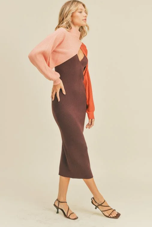 Contrast 2-Piece Sweater Midi Dress