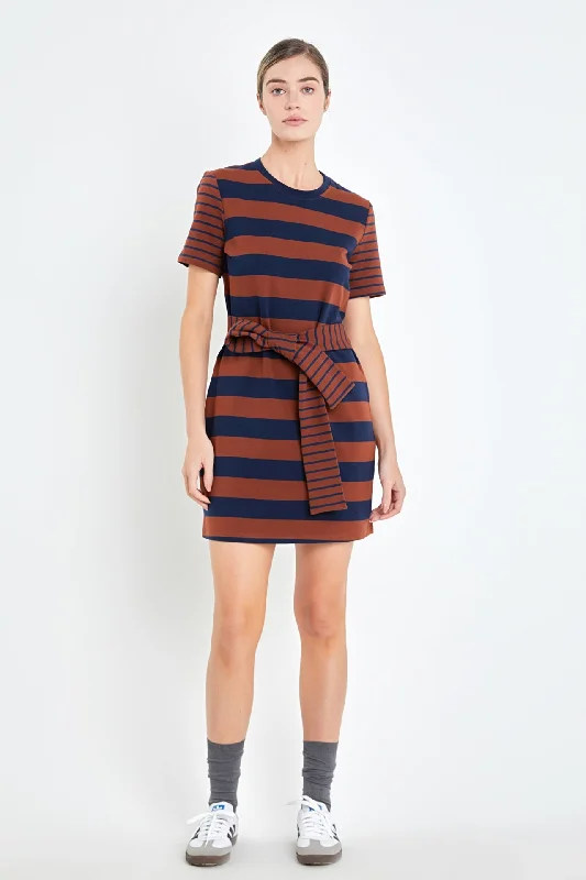 Contrast Stripe Knit Mini Dress