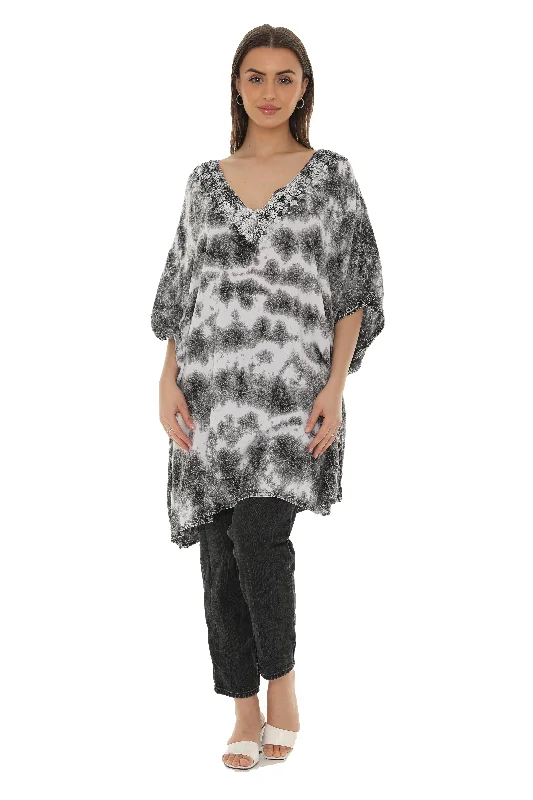 Tie Dye Caftan Style V-neck Embroidery Dress