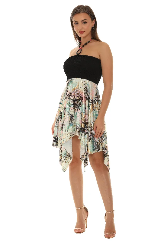 Palm Tree Print Halter Dress with String Tie