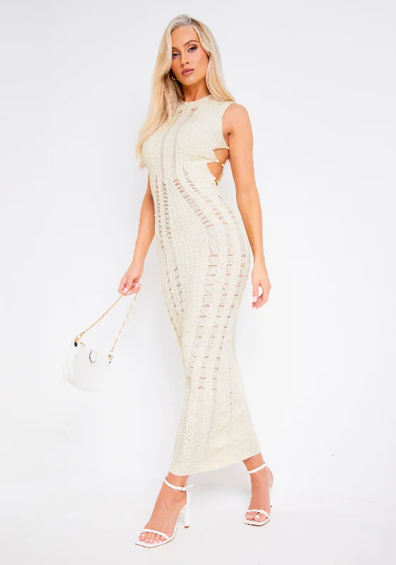 Imogen Cream Knitted Corset Maxi Chain Dress