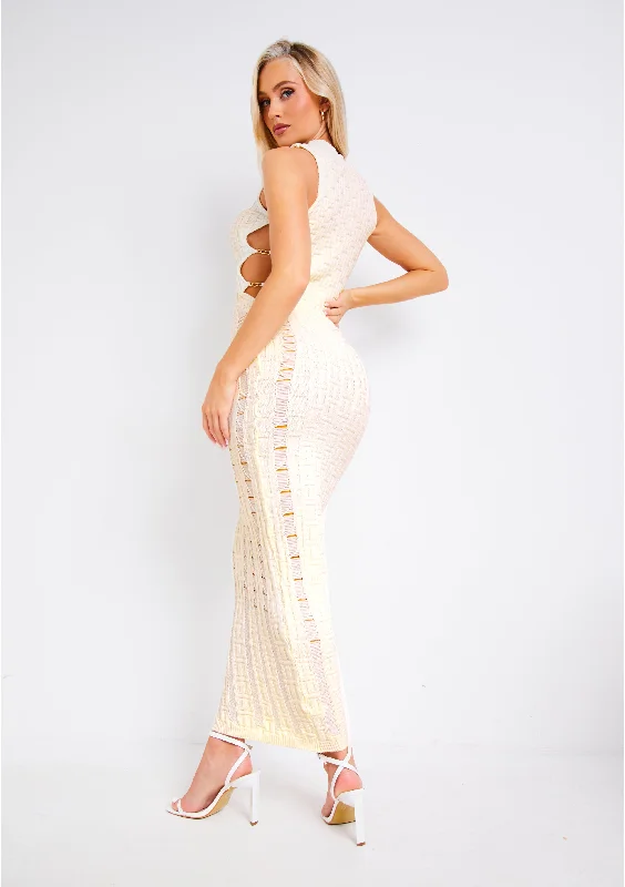 Imogen Cream Knitted Corset Maxi Chain Dress