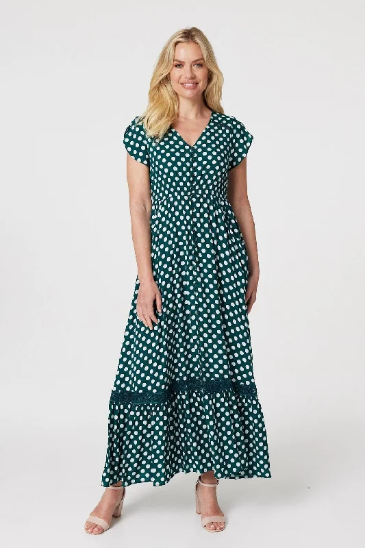 Polka Dot Lace Trim Maxi Dress