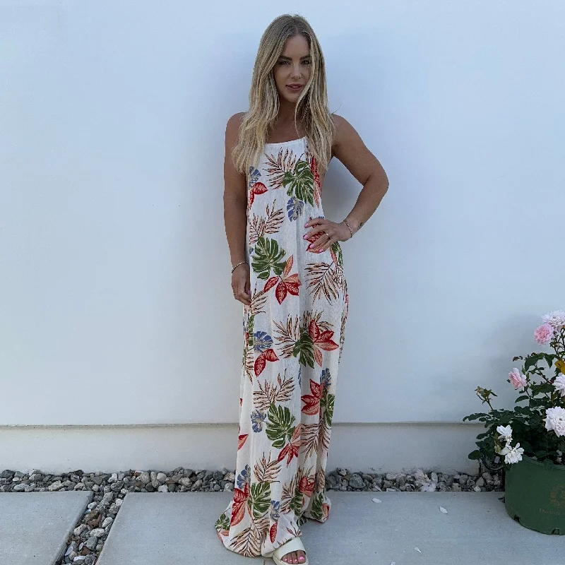 Tropical Nights Print Halter Maxi Dress