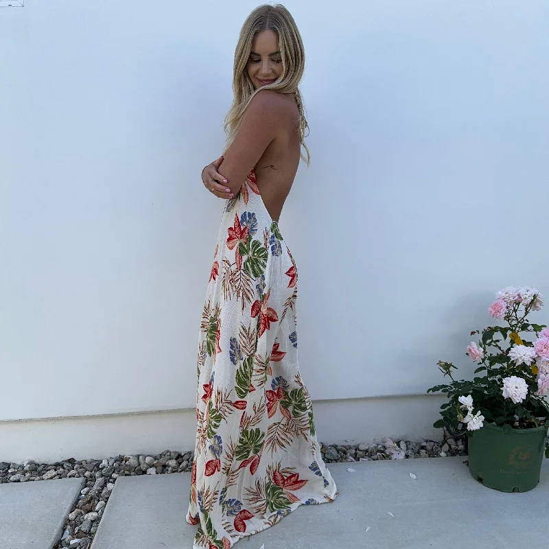 Tropical Nights Print Halter Maxi Dress