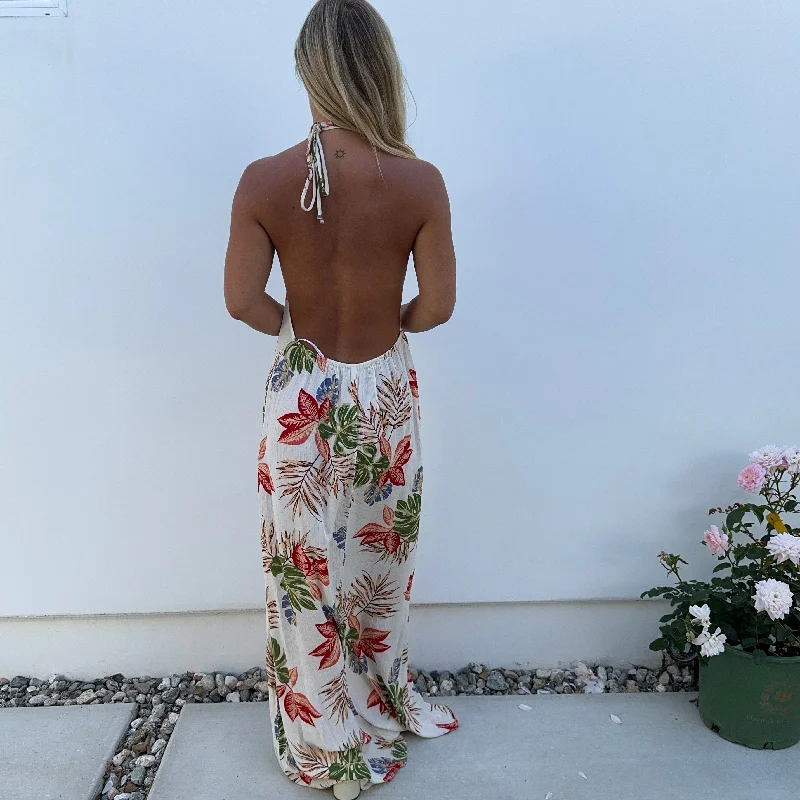 Tropical Nights Print Halter Maxi Dress