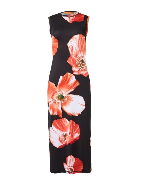 Danya Black Poppy Print Jersey Dress