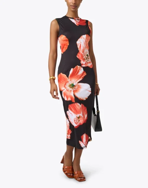 Danya Black Poppy Print Jersey Dress