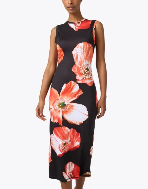 Danya Black Poppy Print Jersey Dress