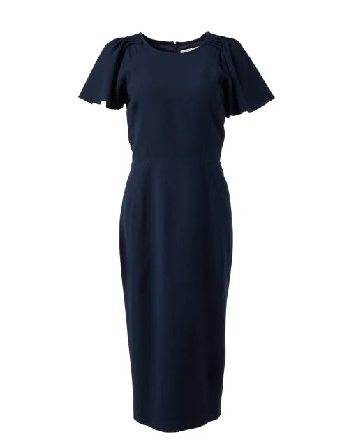 Delilah Navy Wool Crepe Dress