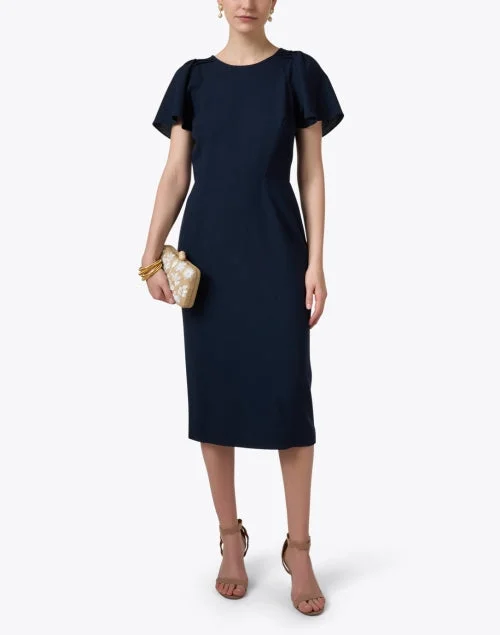 Delilah Navy Wool Crepe Dress