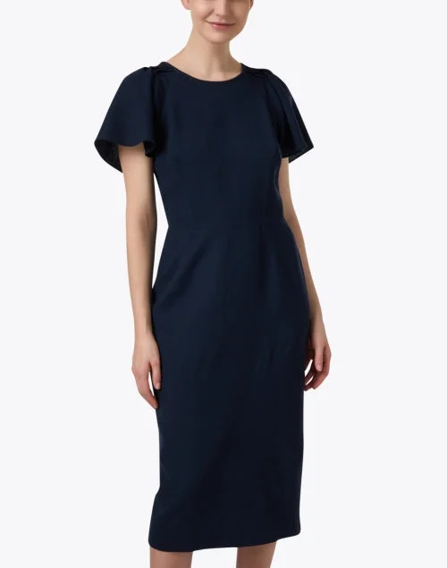 Delilah Navy Wool Crepe Dress