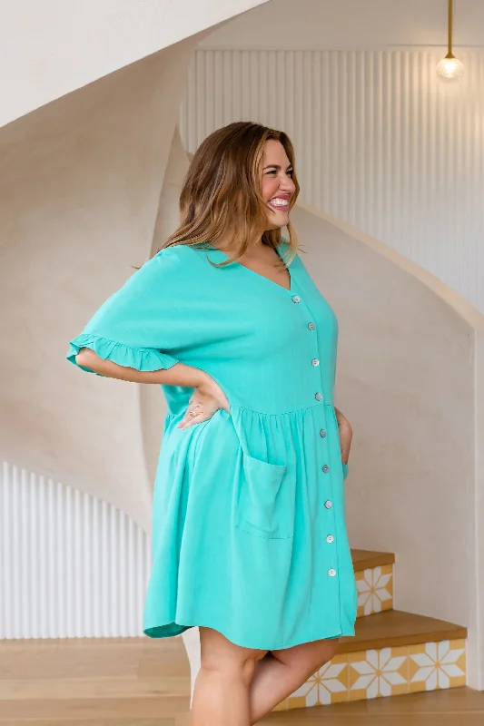 Divine Linen Blend Dress in Teal