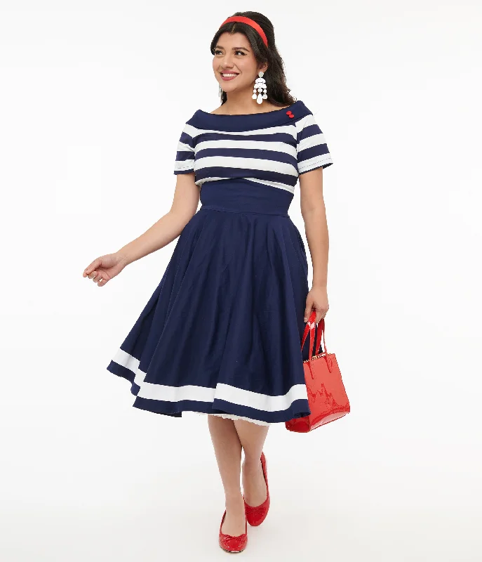 Dolly & Dotty 1950s Navy & White Striped Sailor Swing Dress